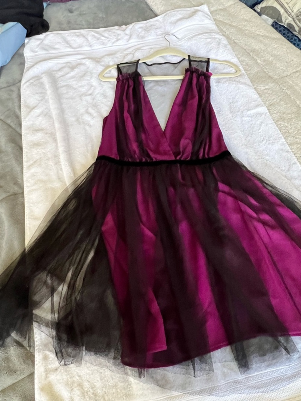 ASOS Magenta Slip Dress with Black Label Detail